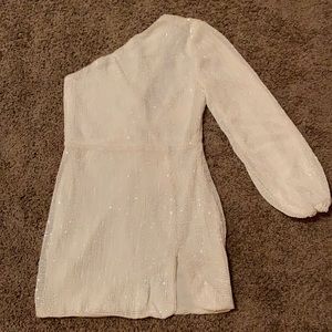 One shoulder white sequin cocktail dress
